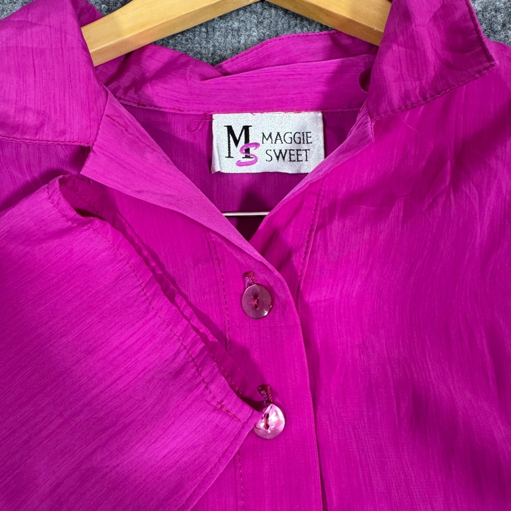 Vtg Maggie Sweet Blouse Pullover Vtg Women 1X Fuchsia Pink Made in USA EUC